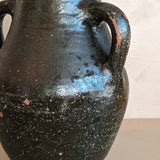 Vintage Dark Green Clay Amphora Vase