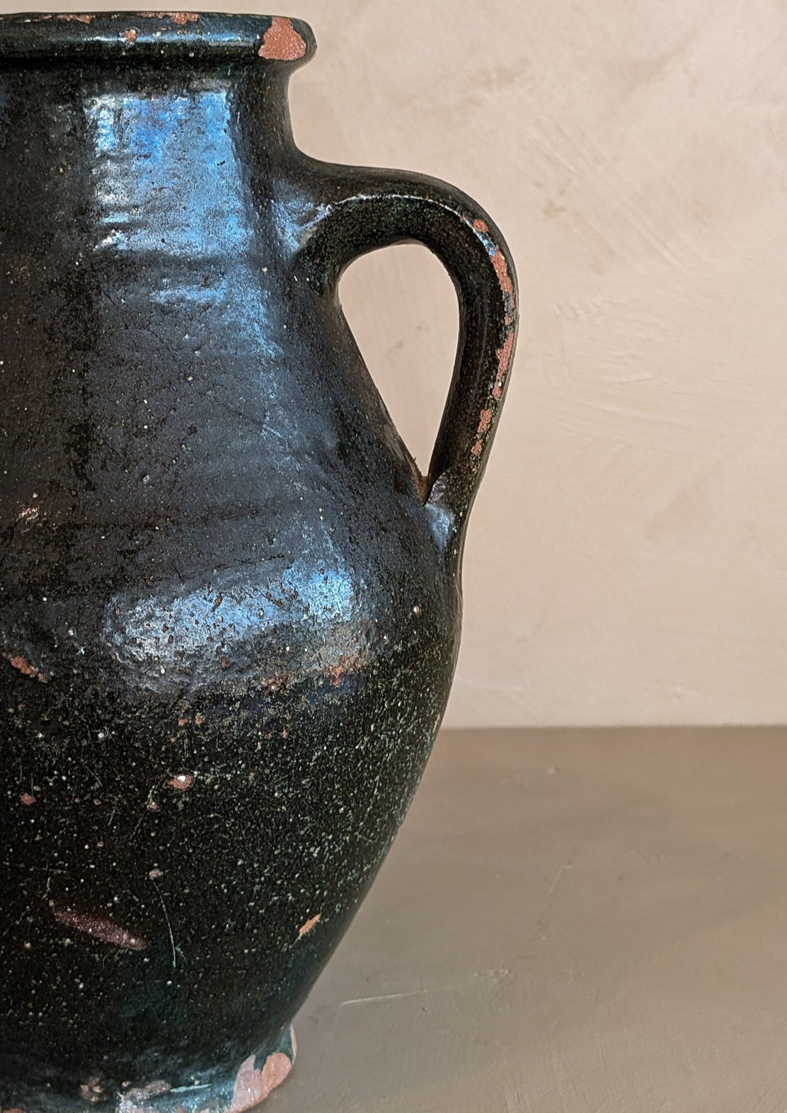 Vintage Dark Green Clay Amphora Vase