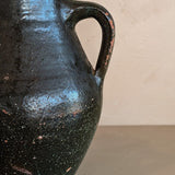 Vintage Dark Green Clay Amphora Vase