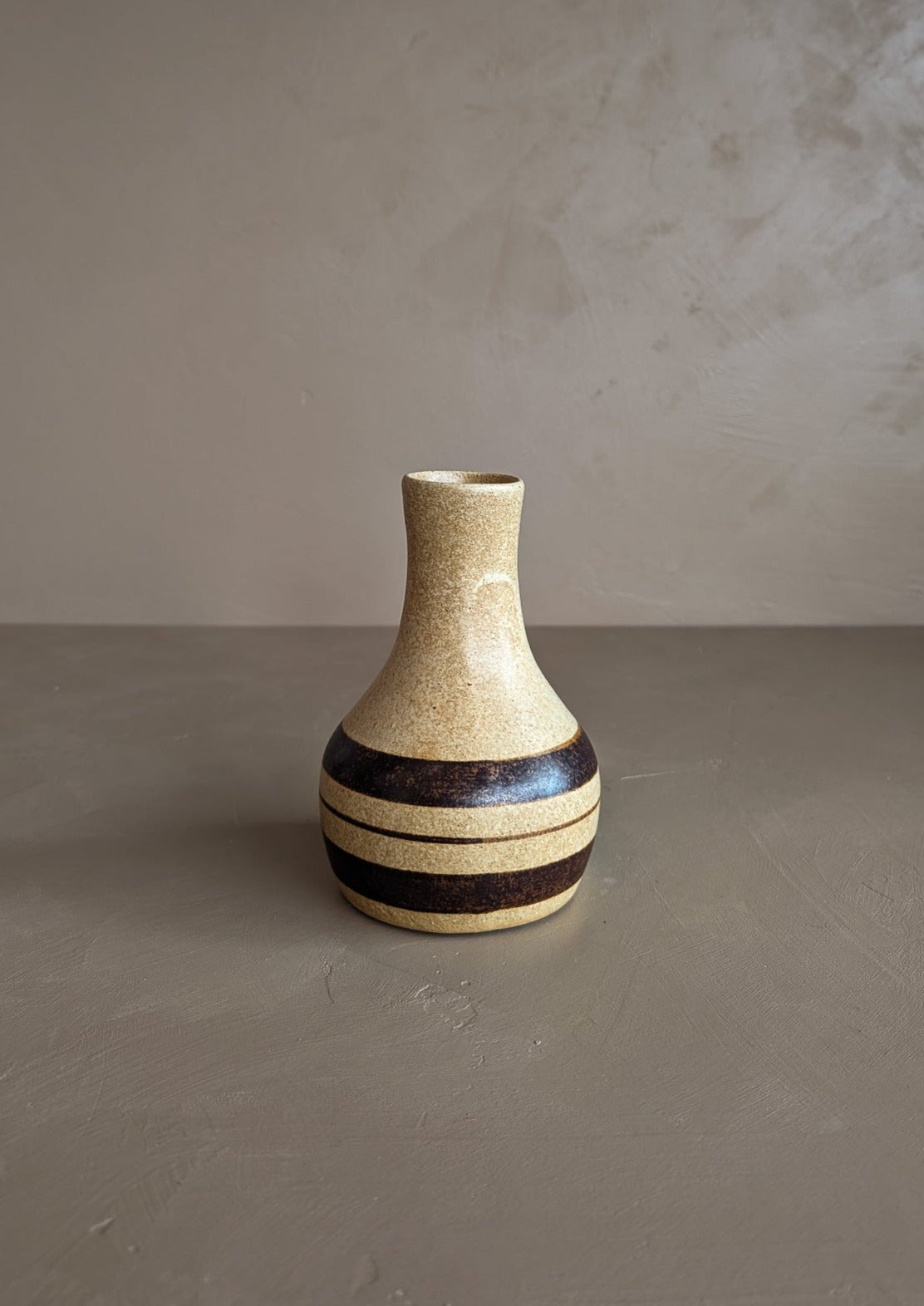 Vintage Neutral Striped Pottery Vase