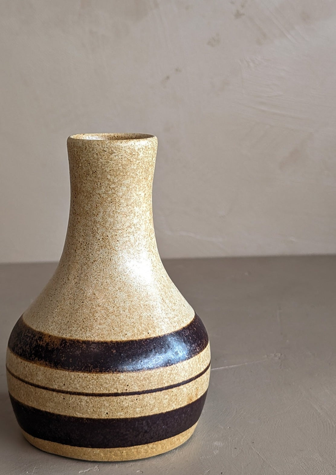 Vintage Neutral Striped Pottery Vase