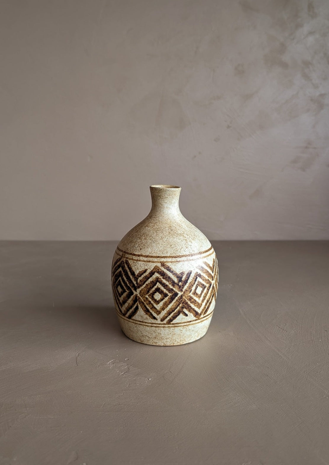 Vintage Neutral Geometric Patterned Pottery Vase