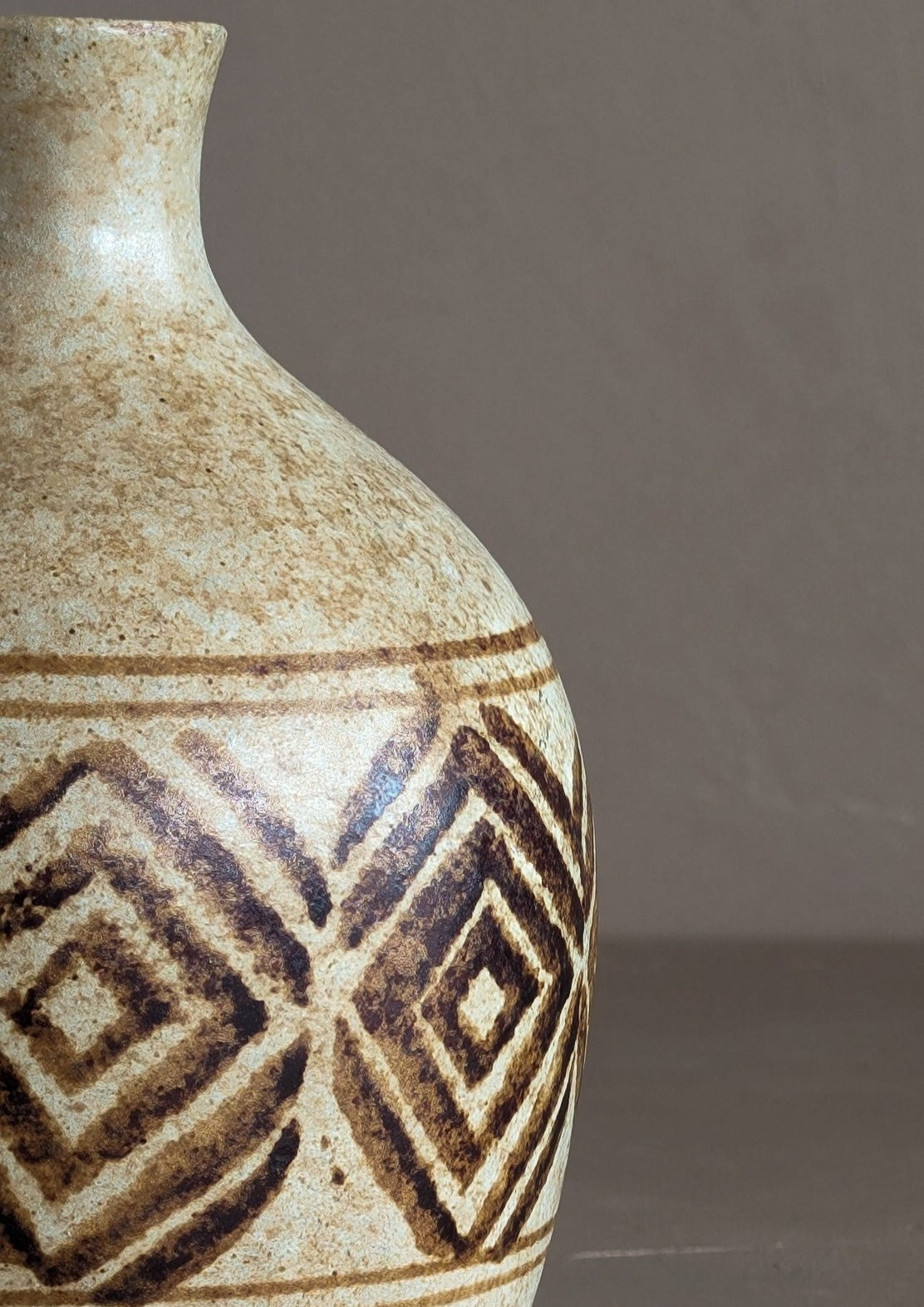 Vintage Neutral Geometric Patterned Pottery Vase