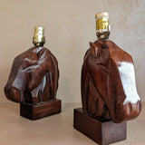 Pair of Midcentury Hand-carved Mahogany Horse Head Lamps