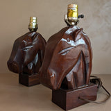 Pair of Midcentury Hand-carved Mahogany Horse Head Lamps