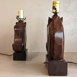 Pair of Midcentury Hand-carved Mahogany Horse Head Lamps