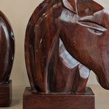 Pair of Midcentury Hand-carved Mahogany Horse Head Lamps