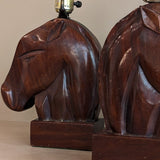 Pair of Midcentury Hand-carved Mahogany Horse Head Lamps