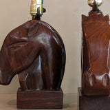 Pair of Midcentury Hand-carved Mahogany Horse Head Lamps