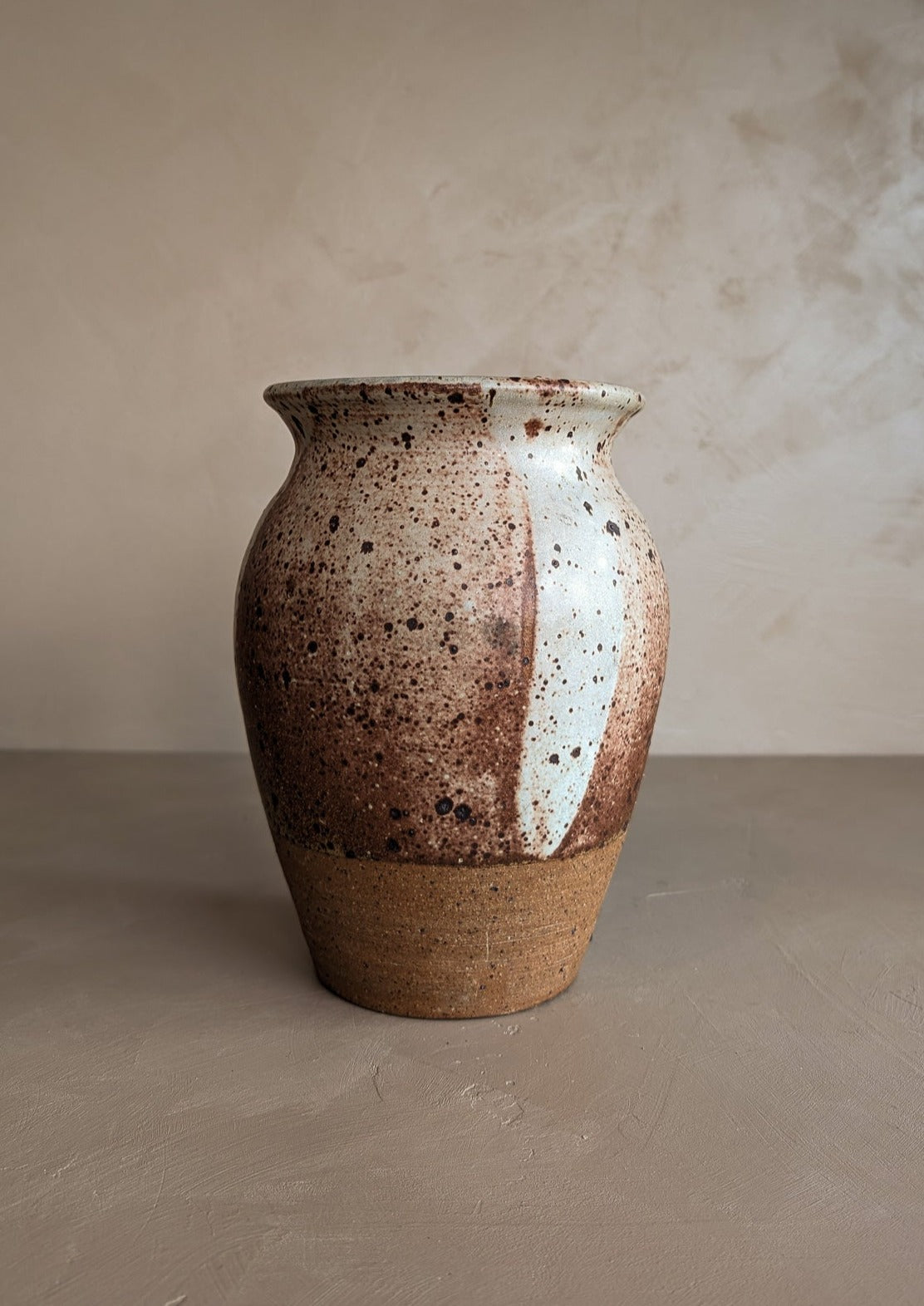 Large Neutral Speckled Studio Pottery Vase