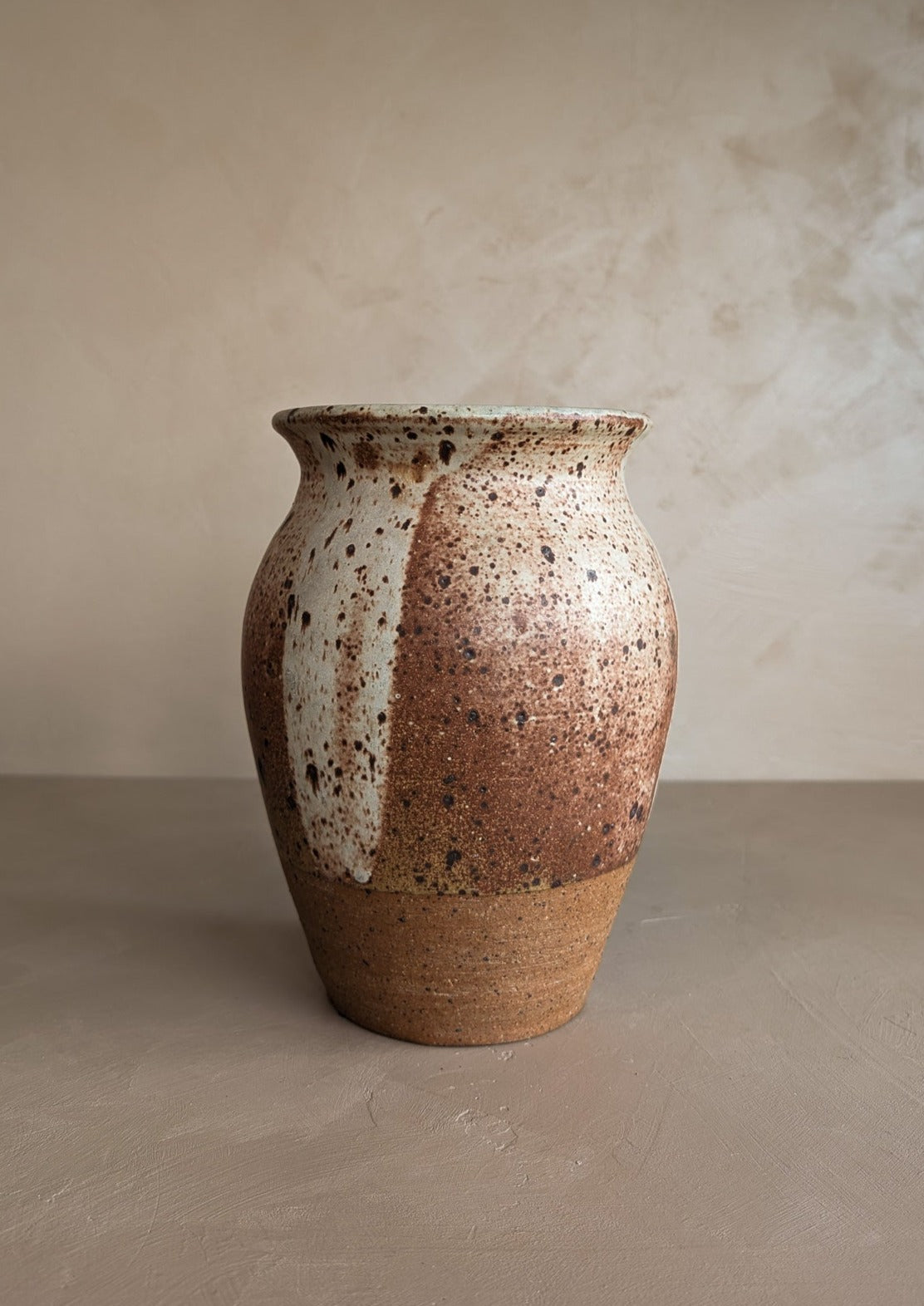 Large Neutral Speckled Studio Pottery Vase