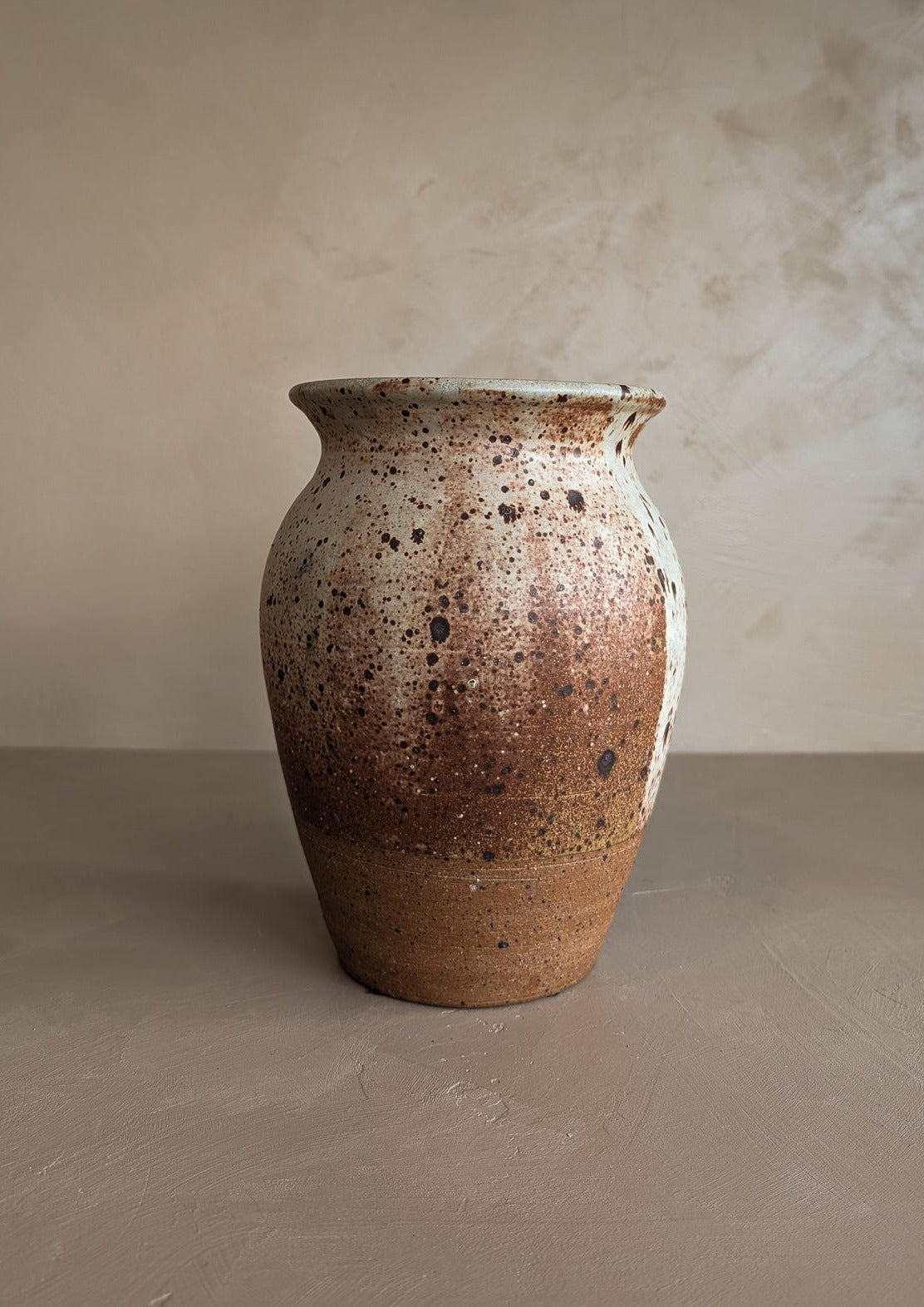 Large Neutral Speckled Studio Pottery Vase