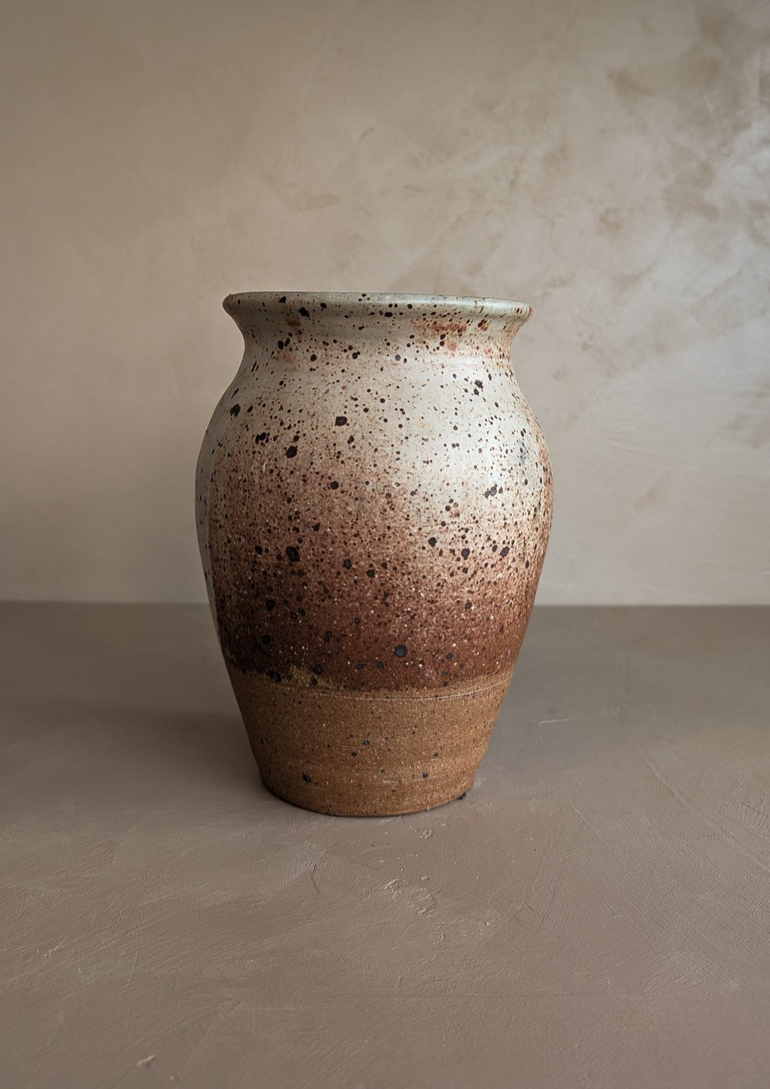 Large Neutral Speckled Studio Pottery Vase