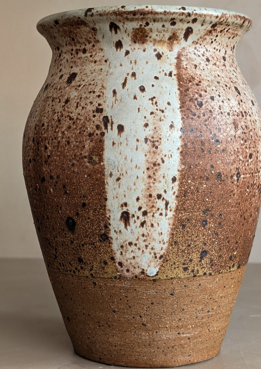 Large Neutral Speckled Studio Pottery Vase