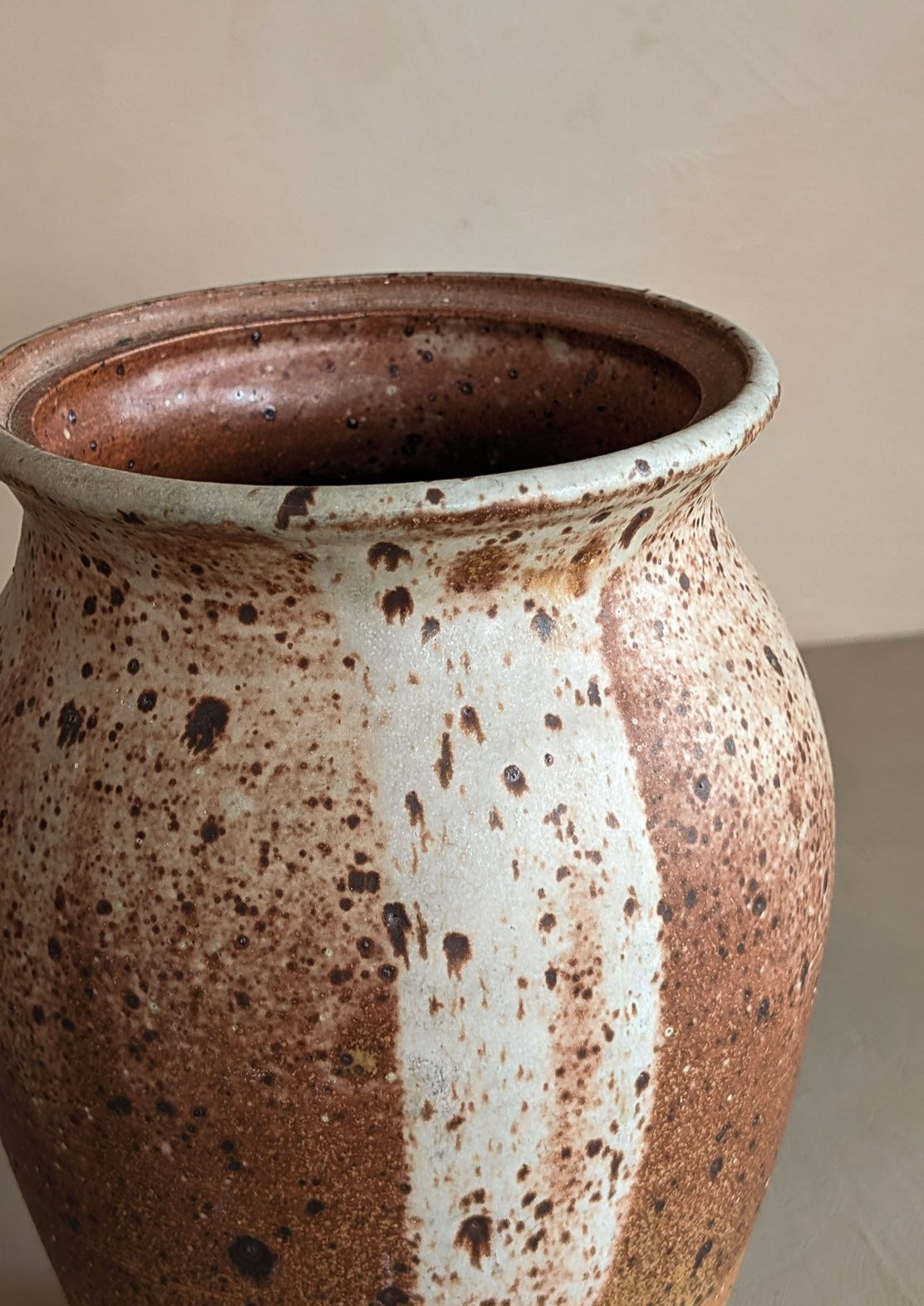 Large Neutral Speckled Studio Pottery Vase