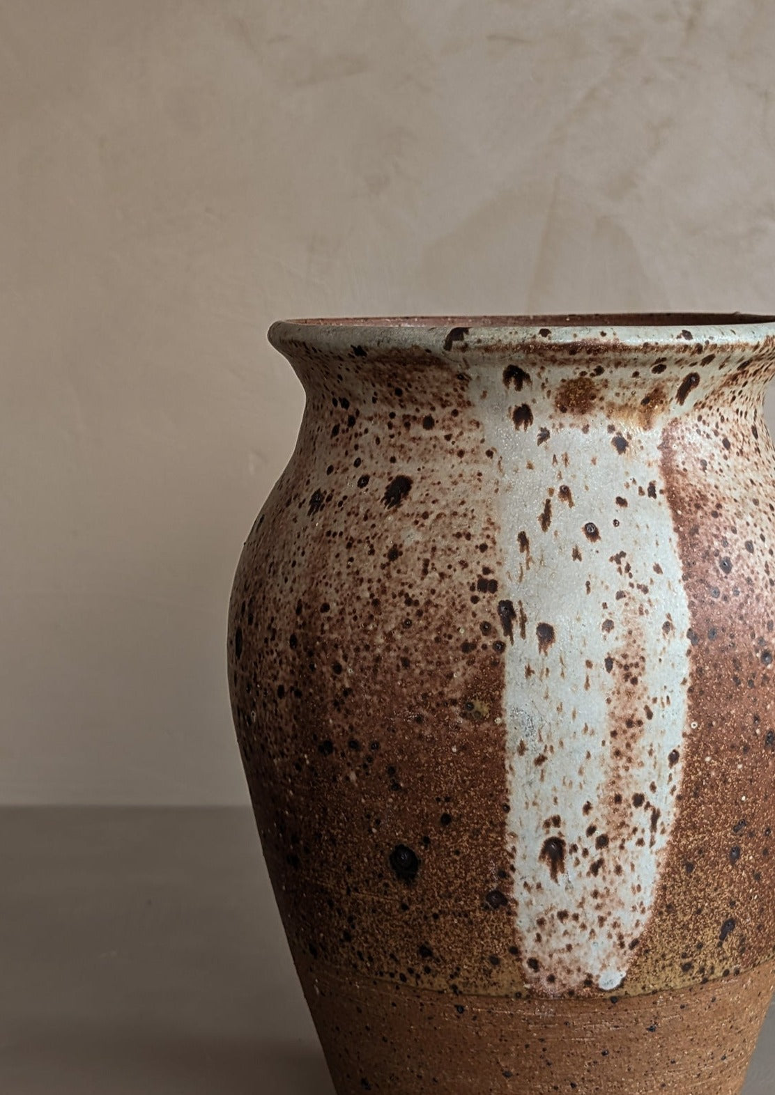 Large Neutral Speckled Studio Pottery Vase