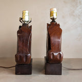 Pair of Midcentury Hand-carved Mahogany Horse Head Lamps