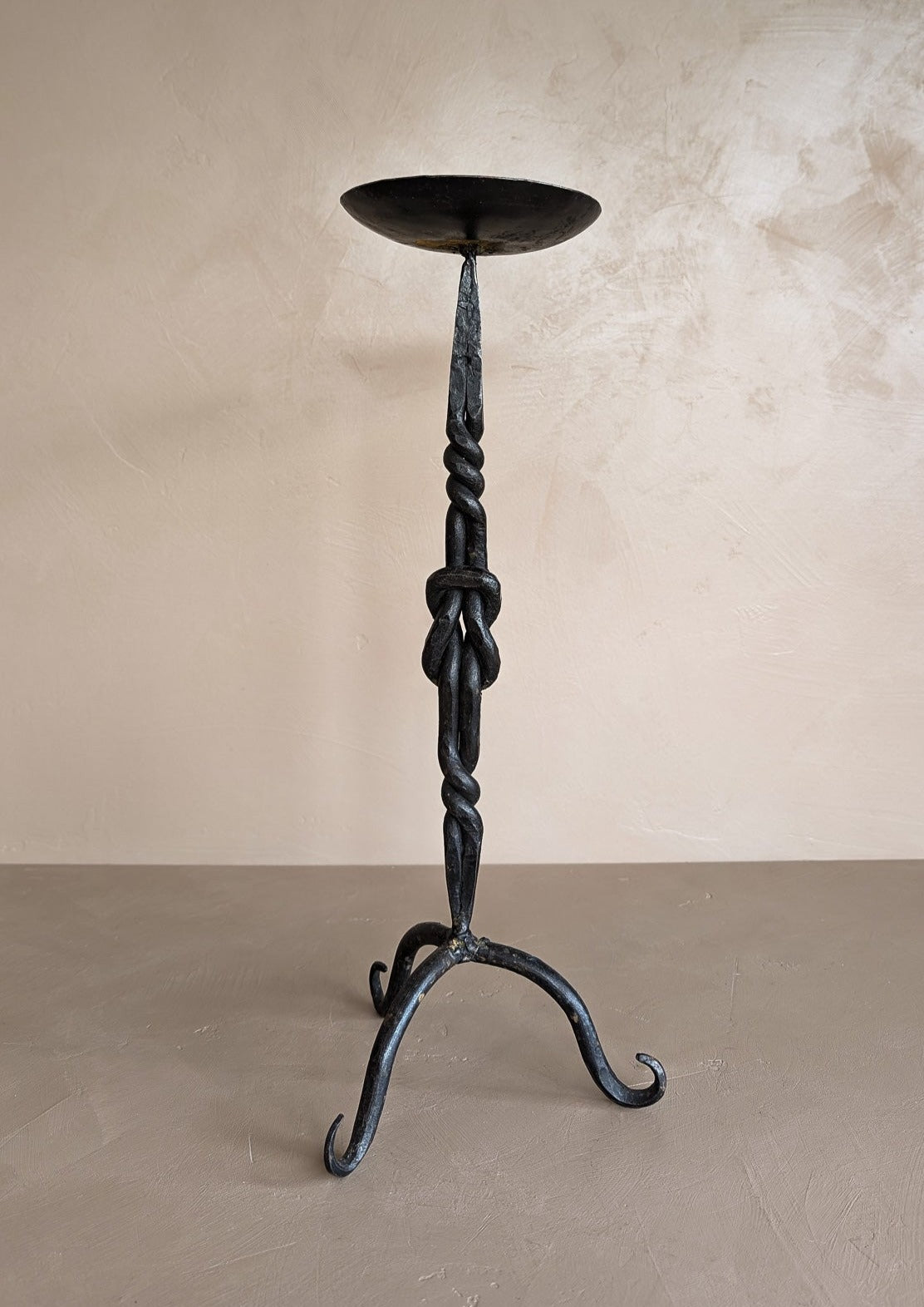 Vintage Knotted and Twisted Brutalist Metal Candleholder