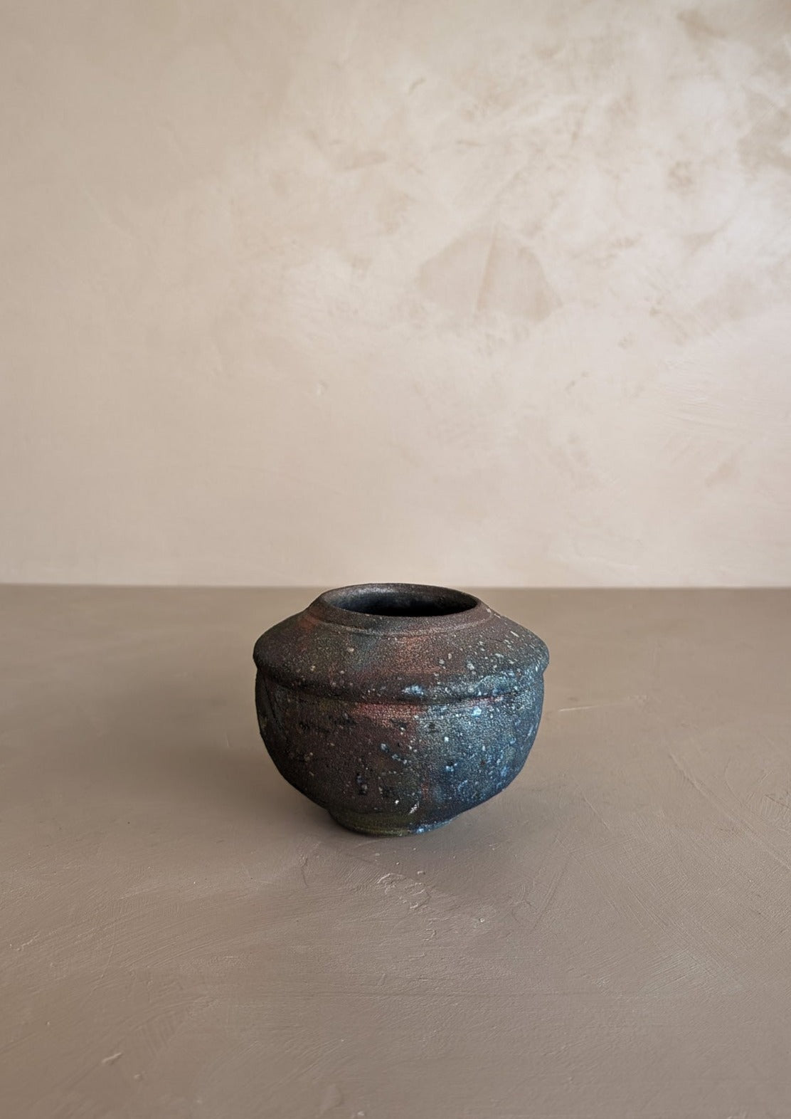 Small Handmade Raku Vase with Iridescent Finish