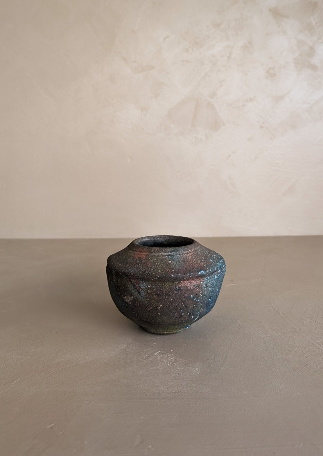 Small Handmade Raku Vase with Iridescent Finish