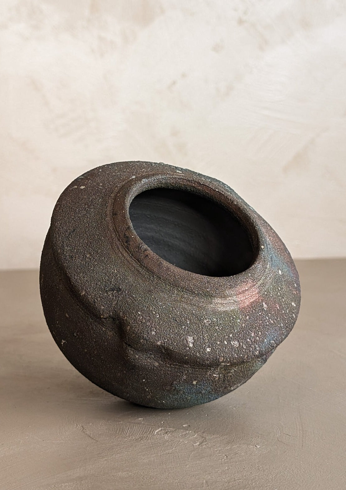 Small Handmade Raku Vase with Iridescent Finish