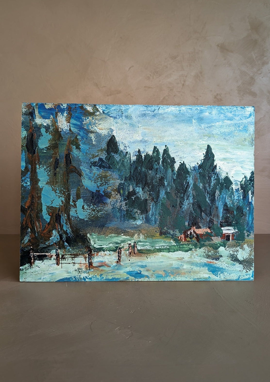 Vintage Original Impressionist-Style Landscape Painting on Board