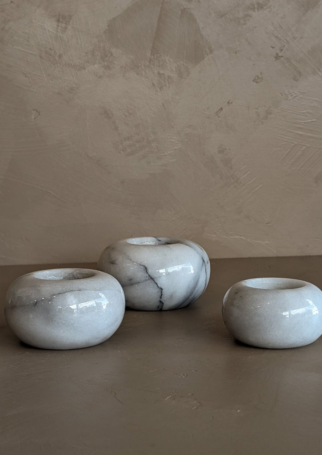 Trio of Rounded Marble Tealight Candleholders