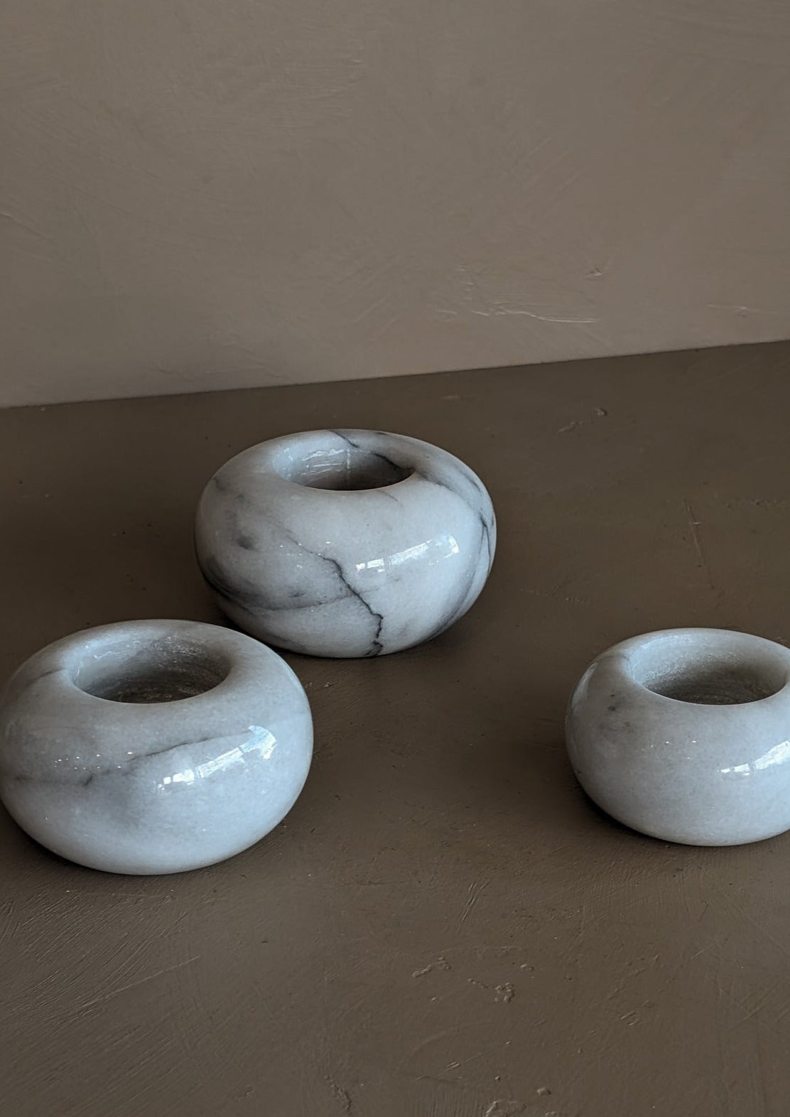 Trio of Rounded Marble Tealight Candleholders