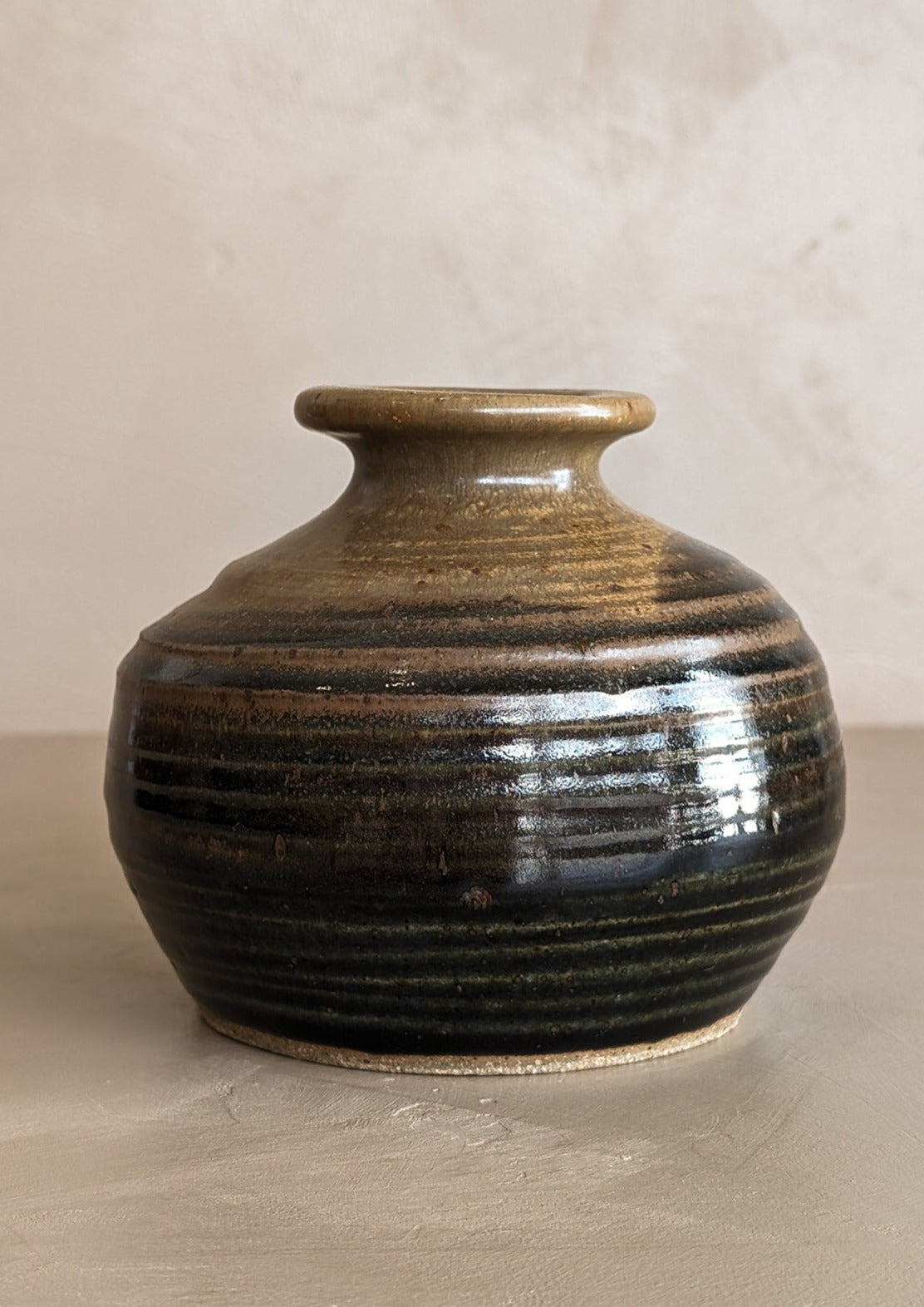 Stamped Chunky Brown Glazed Studio Pottery Vase