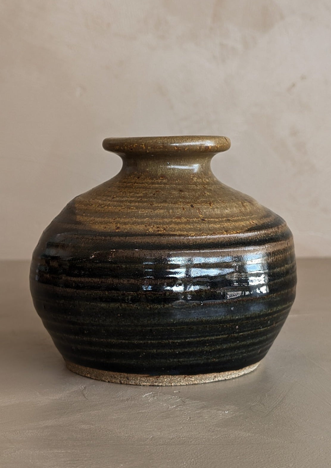 Stamped Chunky Brown Glazed Studio Pottery Vase