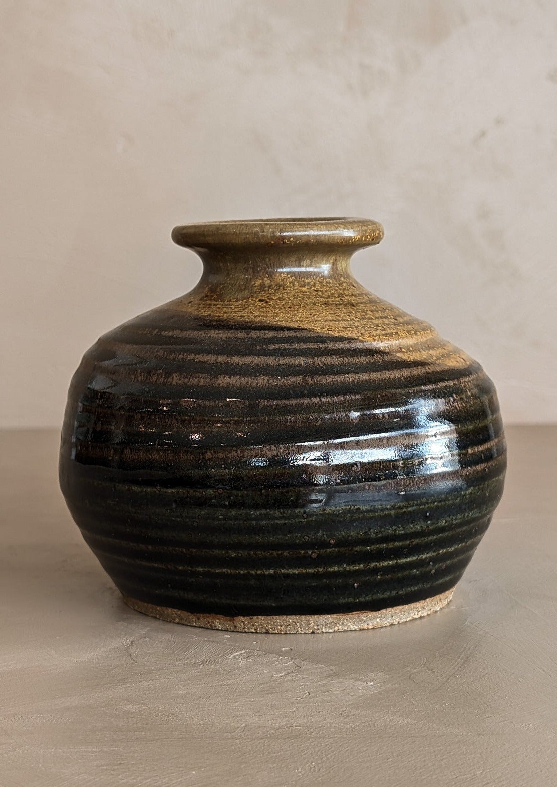 Stamped Chunky Brown Glazed Studio Pottery Vase