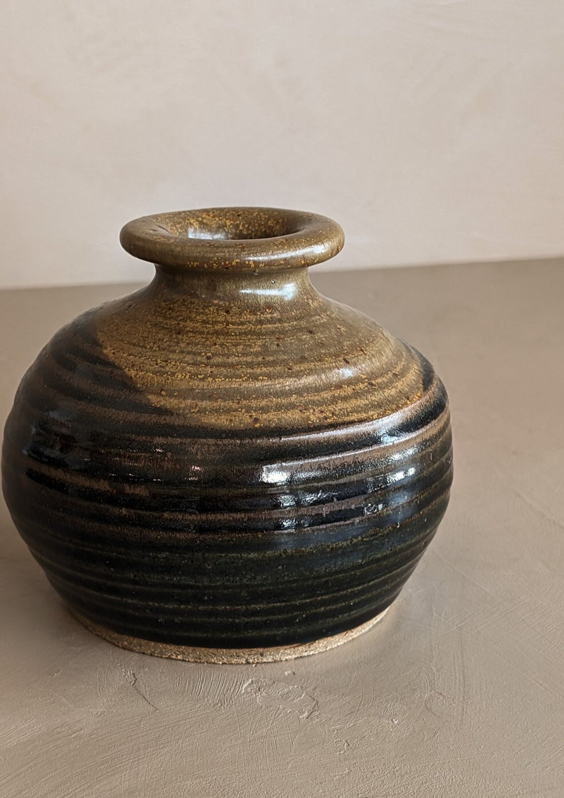 Stamped Chunky Brown Glazed Studio Pottery Vase