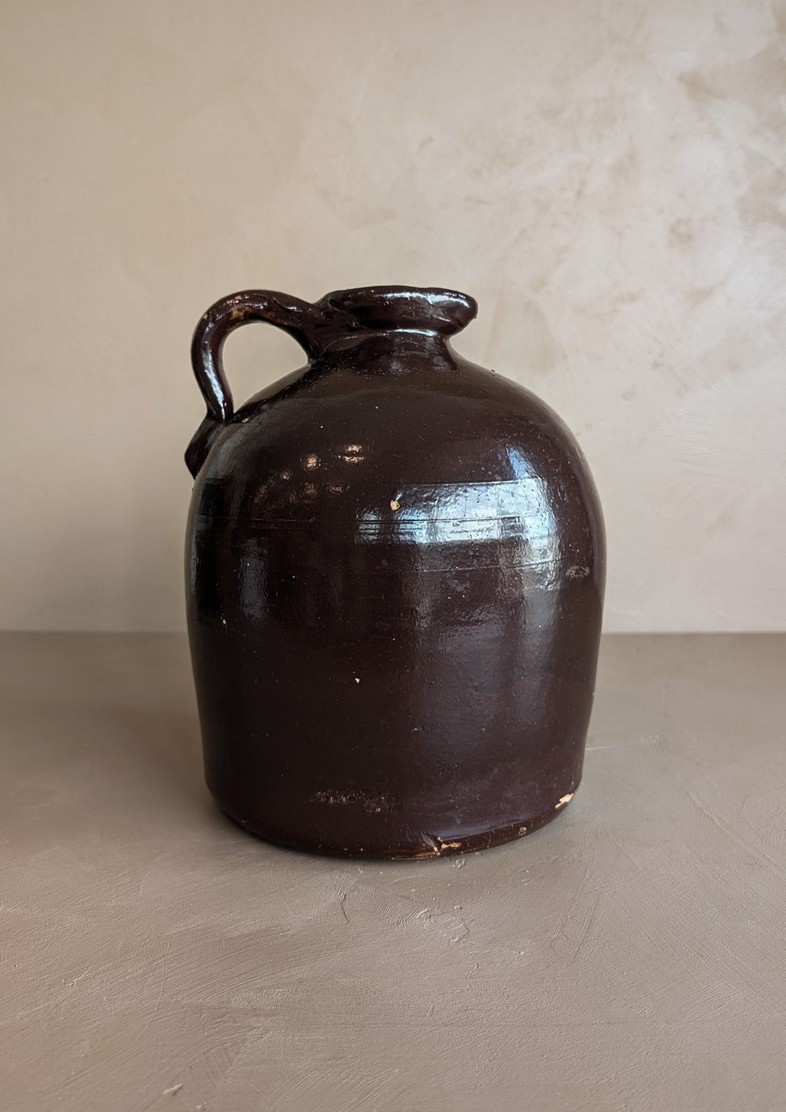 Antique Brown Glazed Stoneware Pitcher