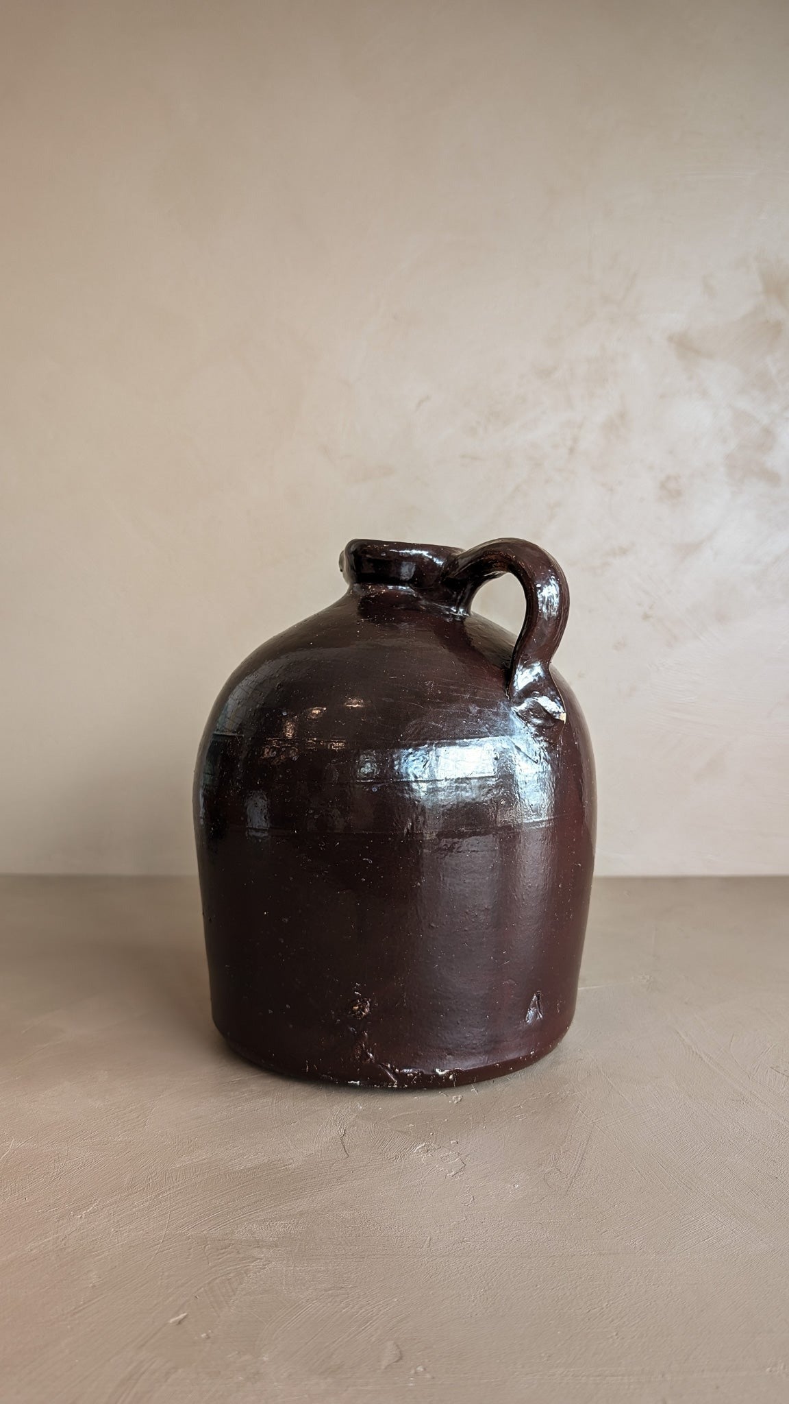 Antique Brown Glazed Stoneware Pitcher