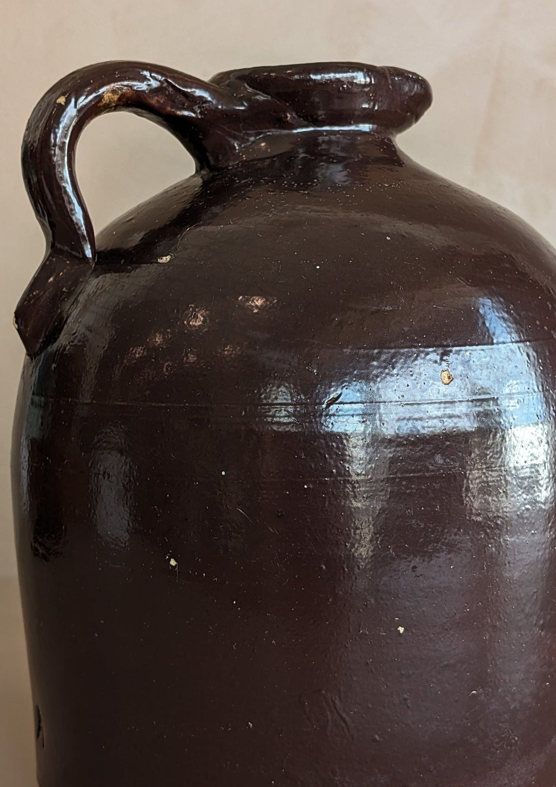 Antique Brown Glazed Stoneware Pitcher