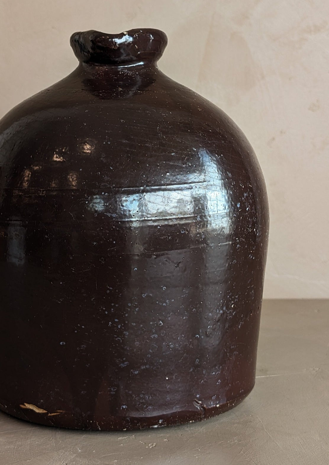 Antique Brown Glazed Stoneware Pitcher