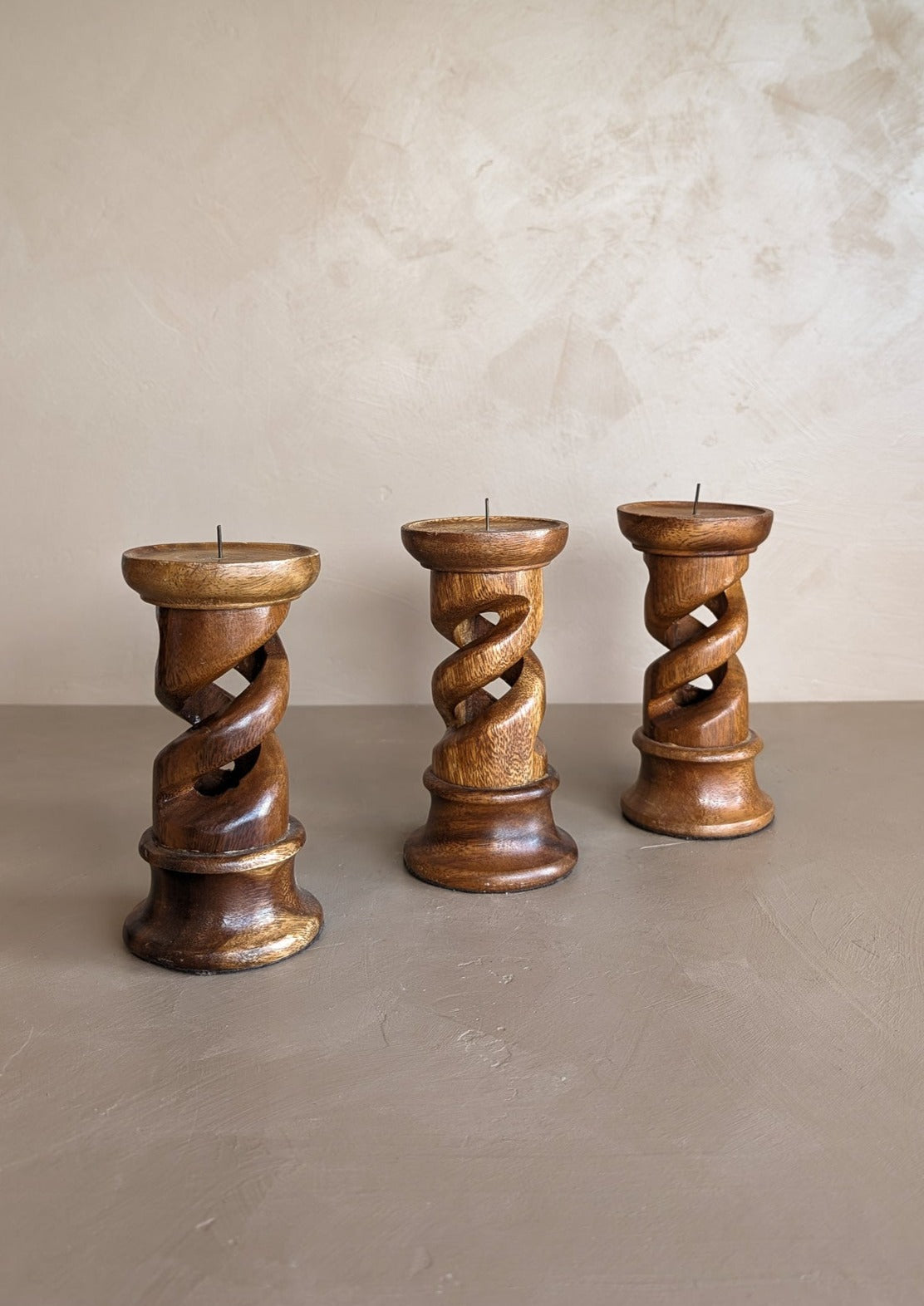 Vintage Hand-carved Wooden Barley Twist Chunky Candleholder