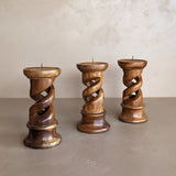 Vintage Hand-carved Wooden Barley Twist Chunky Candleholder