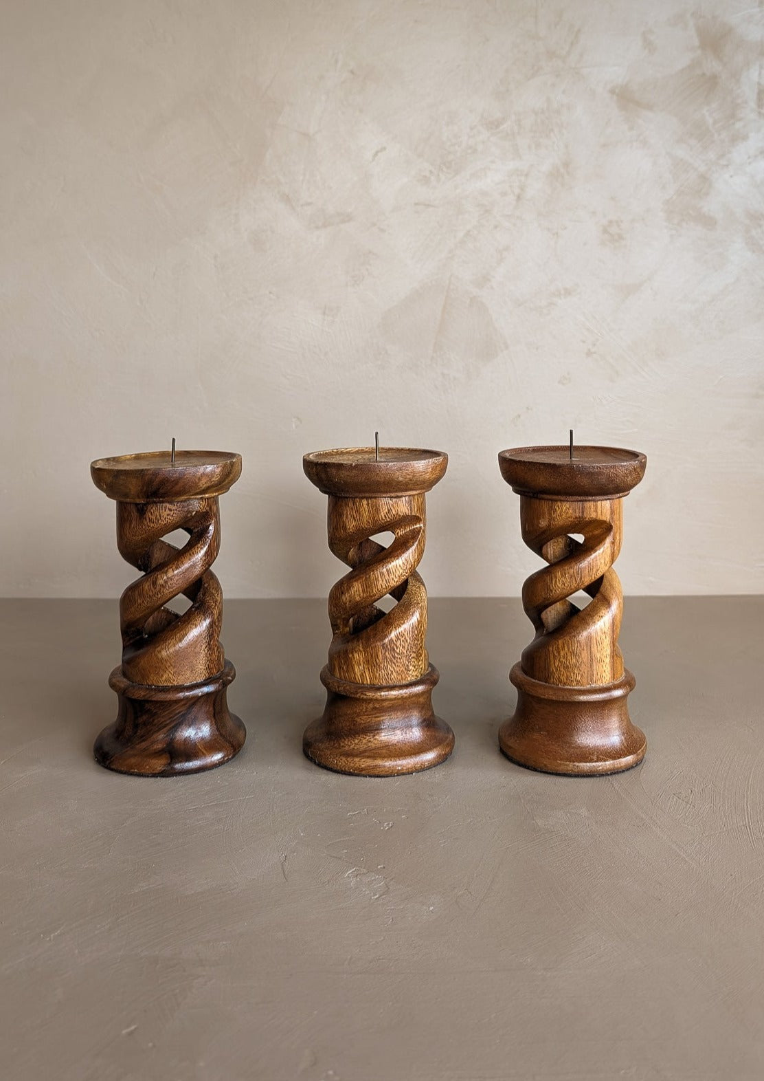 Vintage Hand-carved Wooden Barley Twist Chunky Candleholder