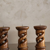 Vintage Hand-carved Wooden Barley Twist Chunky Candleholder