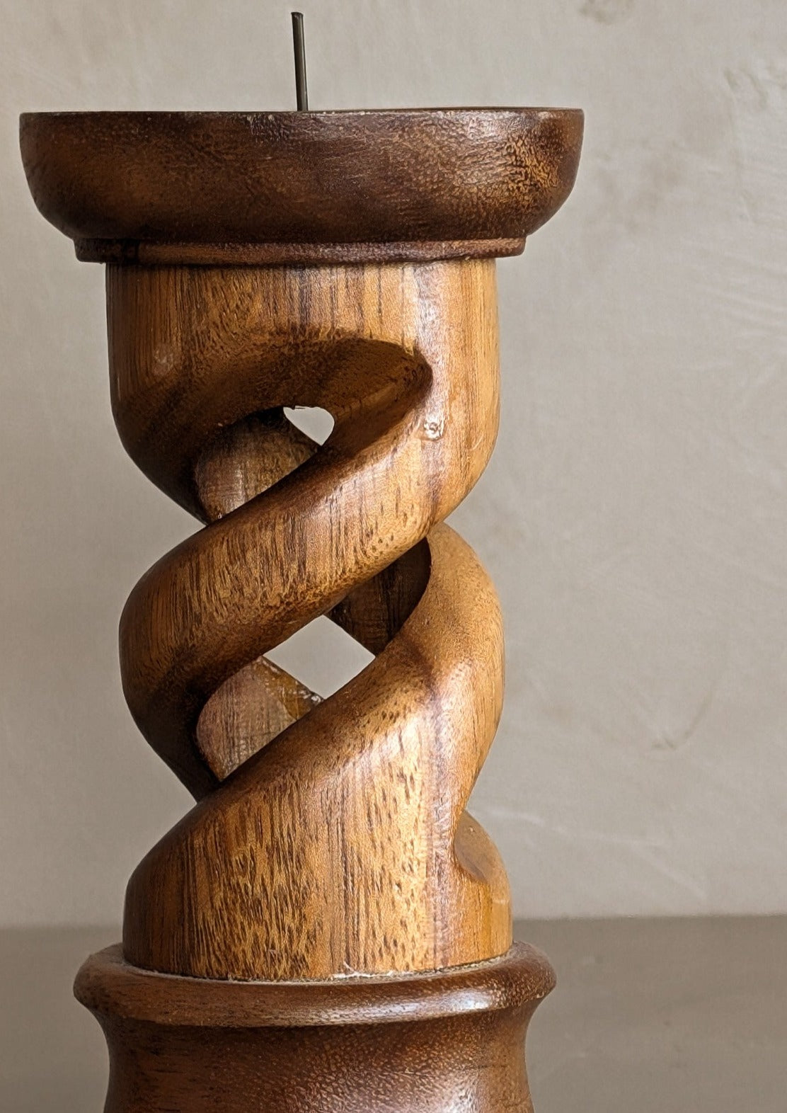 Vintage Hand-carved Wooden Barley Twist Chunky Candleholder