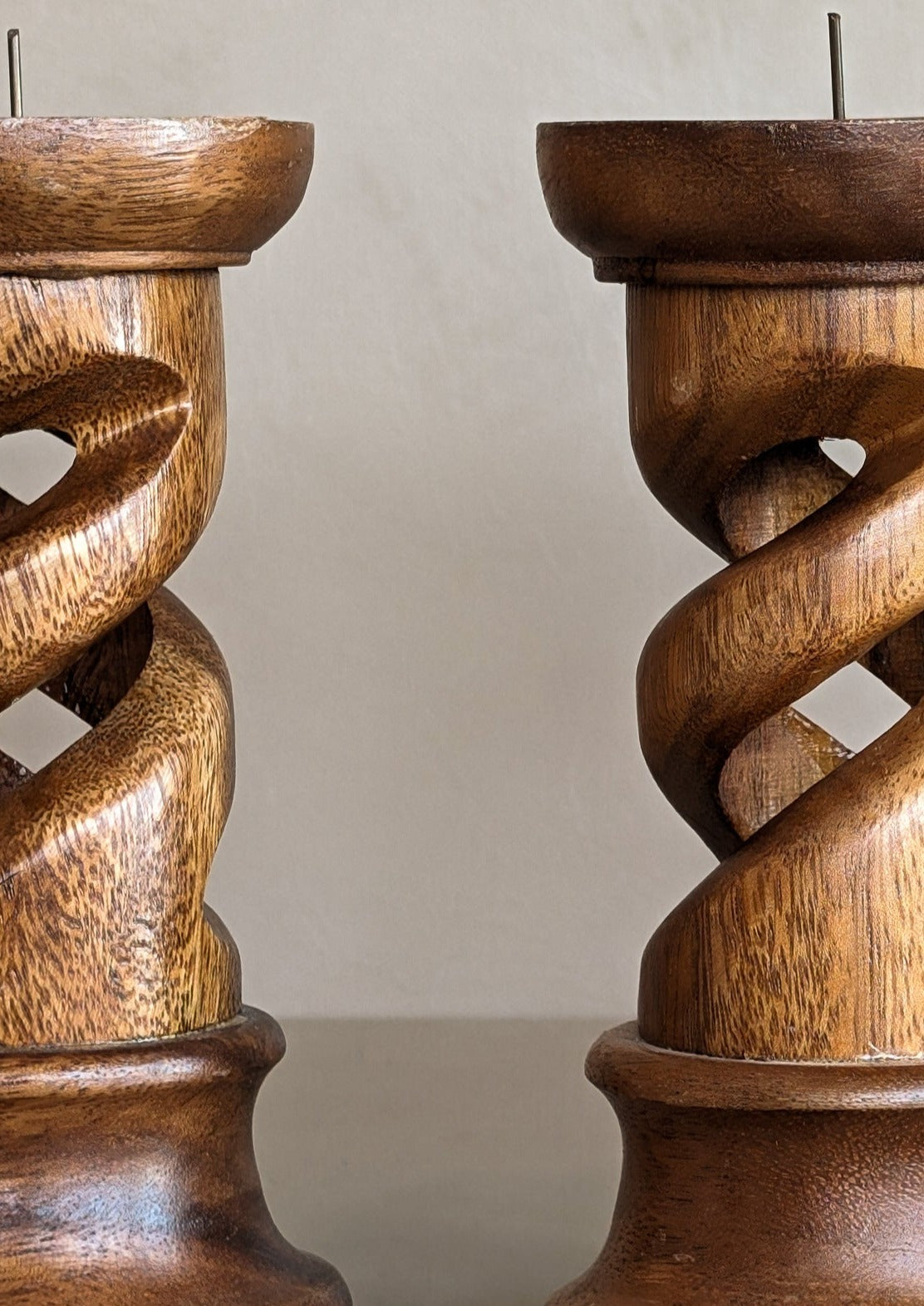 Vintage Hand-carved Wooden Barley Twist Chunky Candleholder