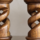 Vintage Hand-carved Wooden Barley Twist Chunky Candleholder