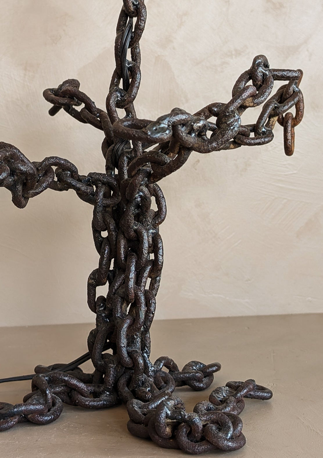 Unique Sculptural Handcrafted Metal Chain Link Table Lamp