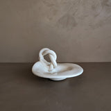 Sculptural Handmade White Dish with Twisted Handle