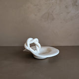 Sculptural Handmade White Dish with Twisted Handle