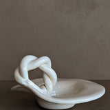 Sculptural Handmade White Dish with Twisted Handle