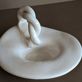 Sculptural Handmade White Dish with Twisted Handle