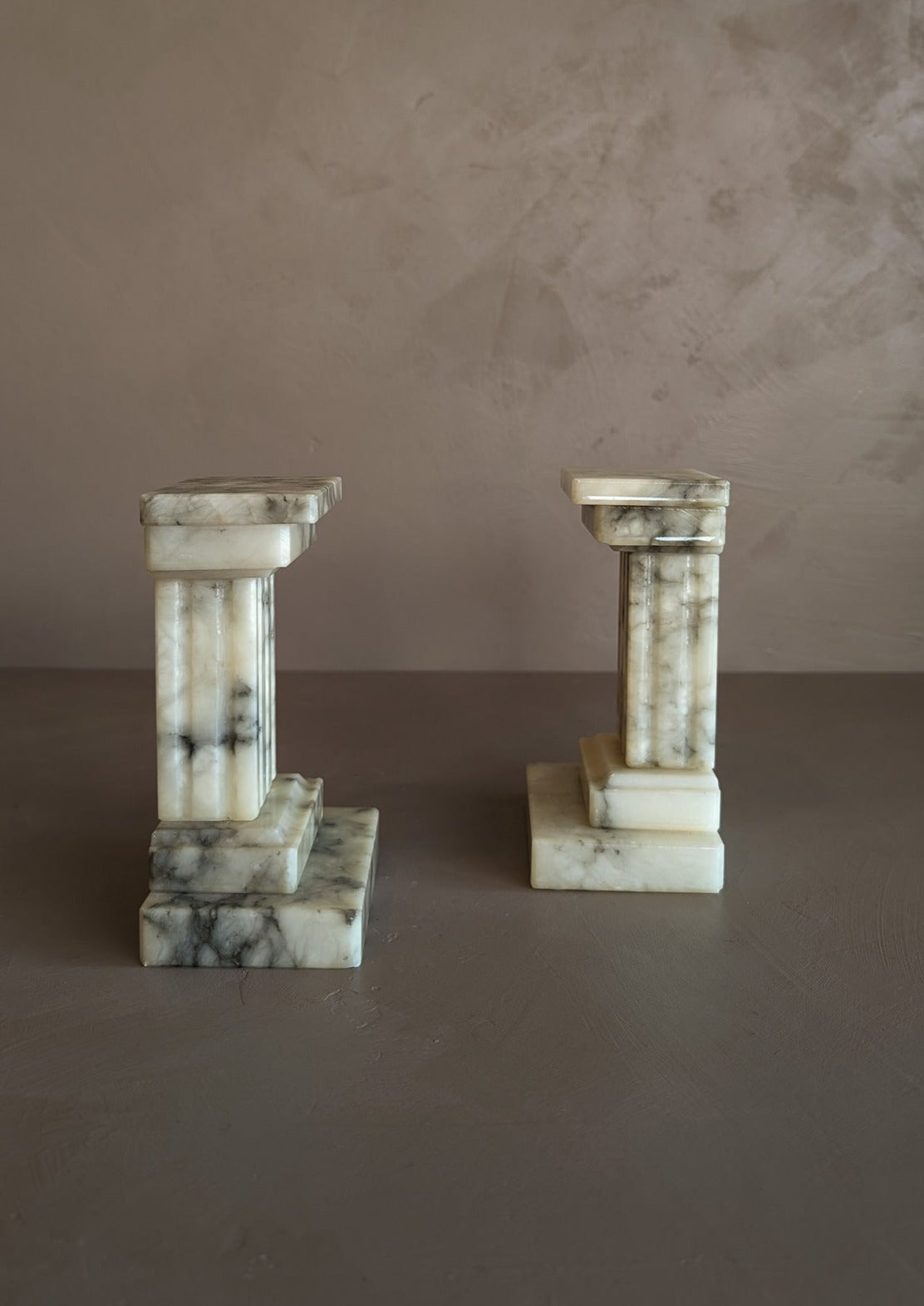 Pair of Vintage Alabaster Column Bookends