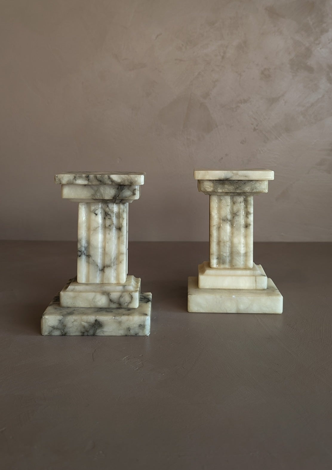 Pair of Vintage Alabaster Column Bookends